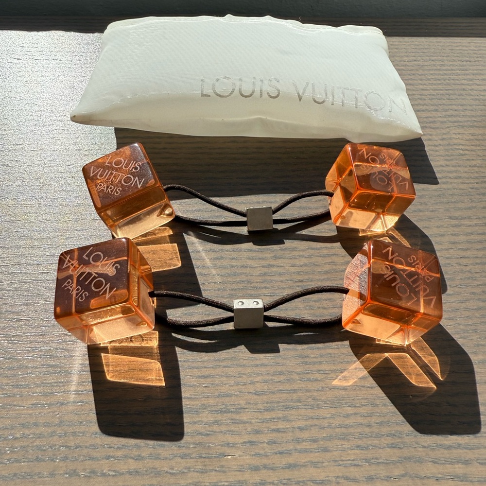 Authentic Louis Vuitton Hair tie Set of 2 Orange Clear Cube Hair Accessory